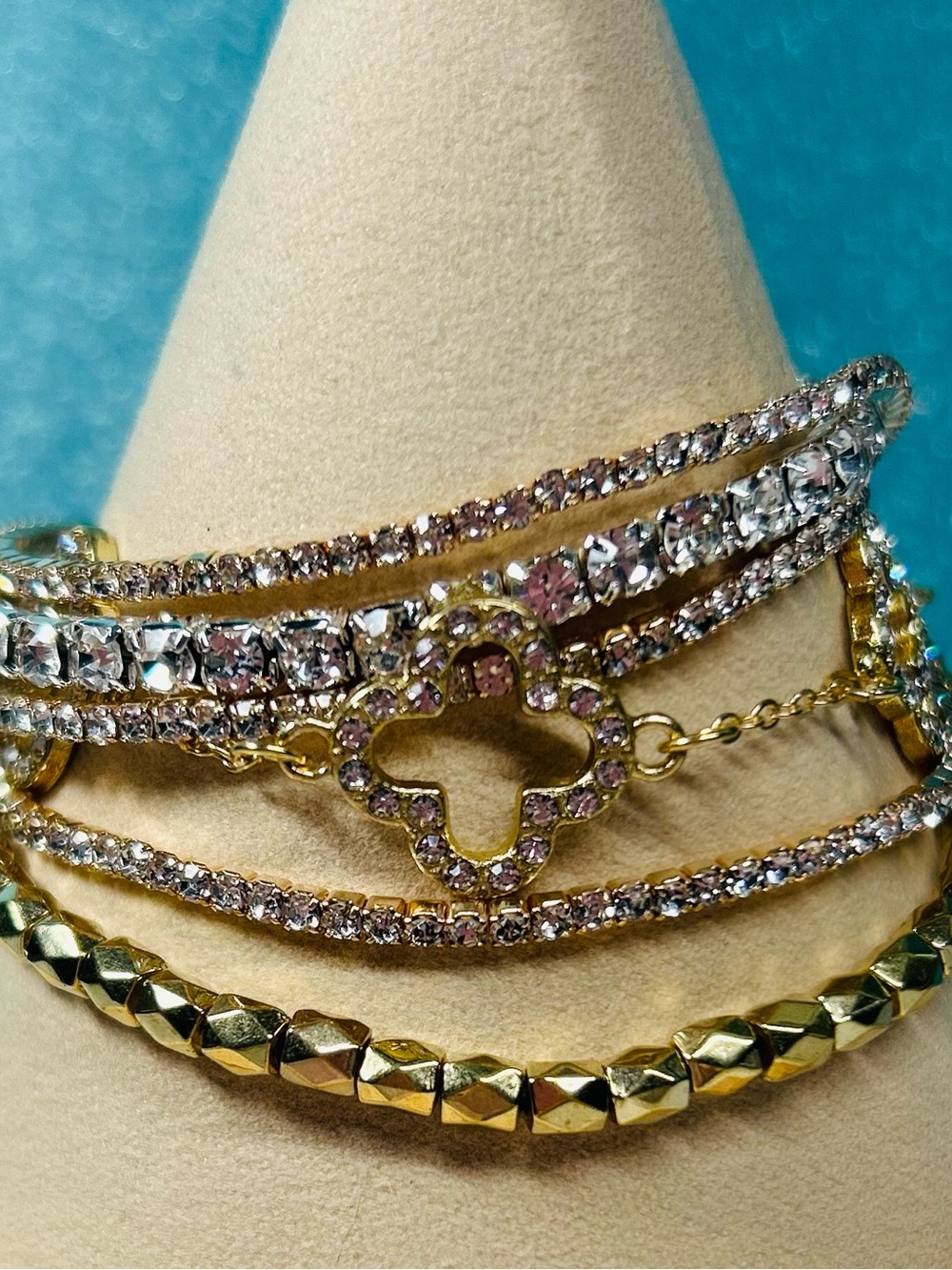 Multi-Strand Bracelet Stack with gold silver tones
